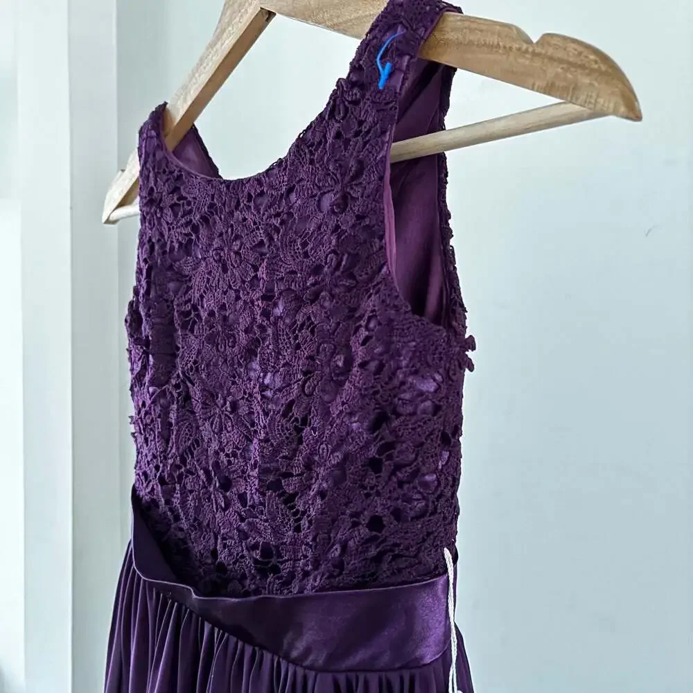 LanTing Bride NWT Grape Purple Lace Bodice Sleeveless Chiffon Maxi Formal Gown